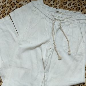 White Linen Blend Long Pants